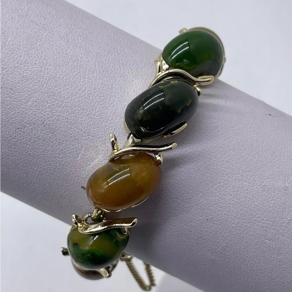 Vintage Bakelite Style Bracelet | Vintage Chained Bracelet 8.5” chain - Picture 3 of 10